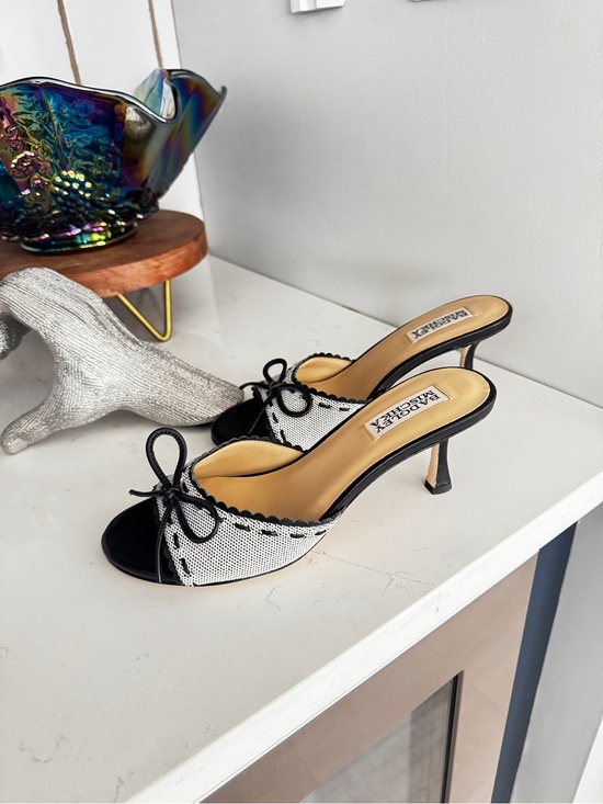Badgley Mischka Shoes - New -2025 sample - Badgley Mischka Black and White Open-Toe Kitten-Heel Mules